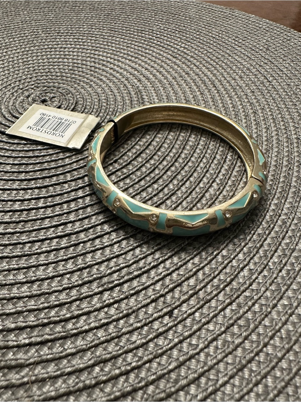 Nordstrom Teal and Gold Enamel Bangle Bracelet
